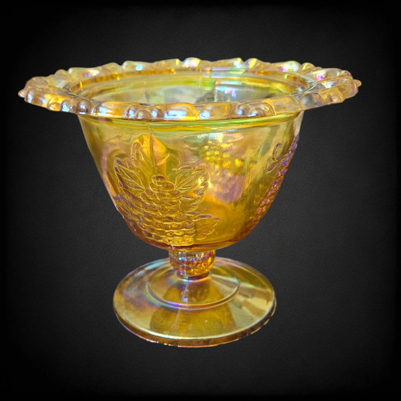 50s Vintage Amber Glass Harvest Carnival USA Made Grape Footed Colony Candy Dish - Picture 1 of 11
